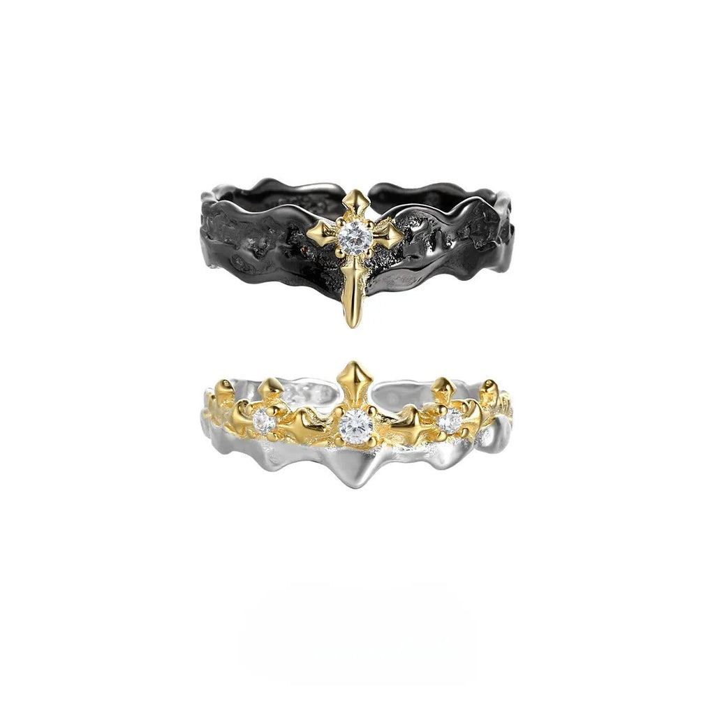 Silver adjustable opening couple ring with electroplated white gold or black gold finish