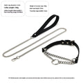 Black leather dog collar and leash set with tightening chain and hand grip rope