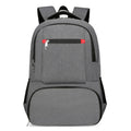 Insulated Oxford cloth backpack in light grey showing compartments and curved shoulder straps.