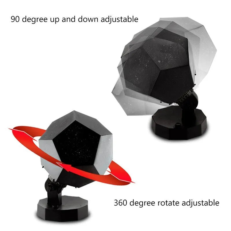 LED starry sky projector showing constellation projection on bedroom ceiling with remote control
