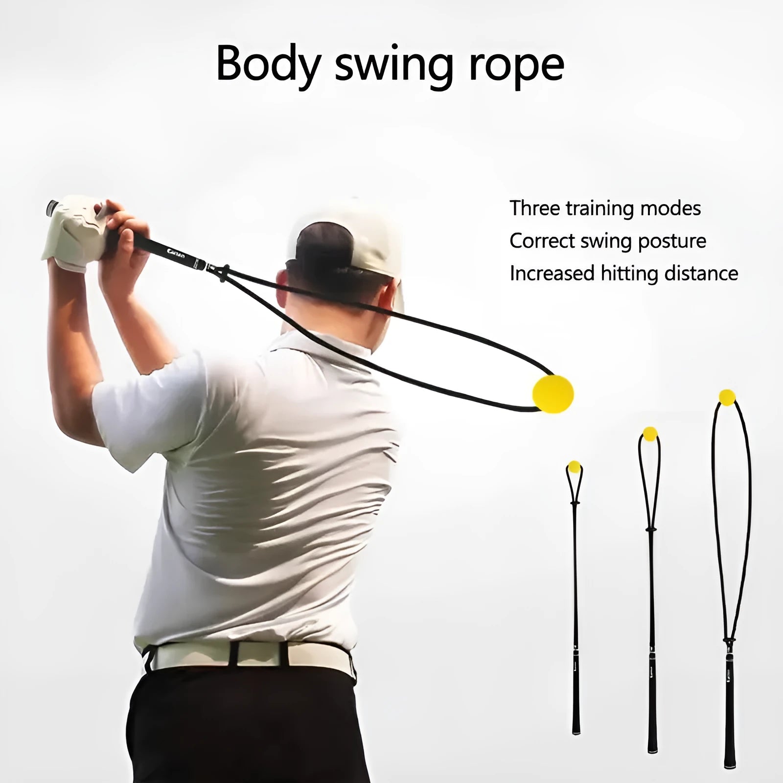 Black silicone elastic string golf swing practice rope trainer for physical correction action drills