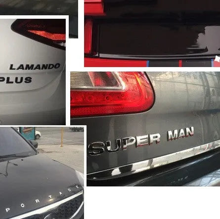 Zinc alloy metal car letter stickers showing 3D raised effect on vehicle bumper