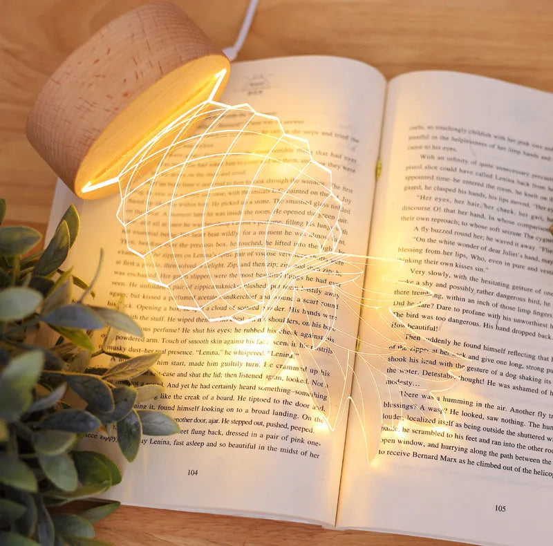 Cartoon pineapple-shaped bedside table lamp made of wood and acrylic with a USB cable.