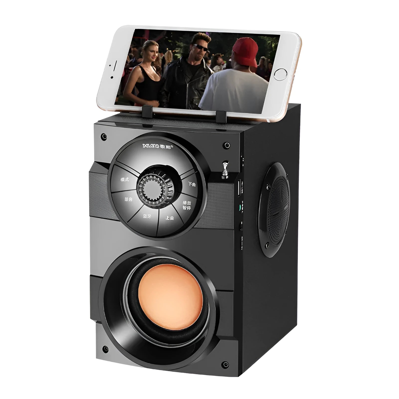 Portable mini audio system with main unit, satellite speakers, and 1.2m connecting cable