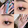 Lying Silkworm liquid eye shadow cosmetics in Coral Sea shade, slim 13.6cm bottle with glitter pigment