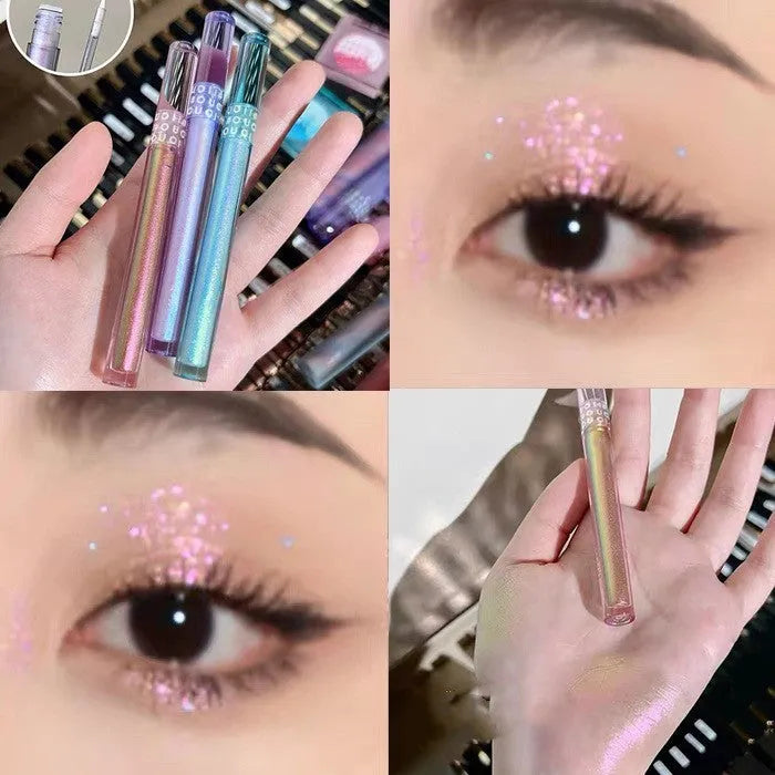 Lying Silkworm liquid eye shadow cosmetics in Coral Sea shade, slim 13.6cm bottle with glitter pigment