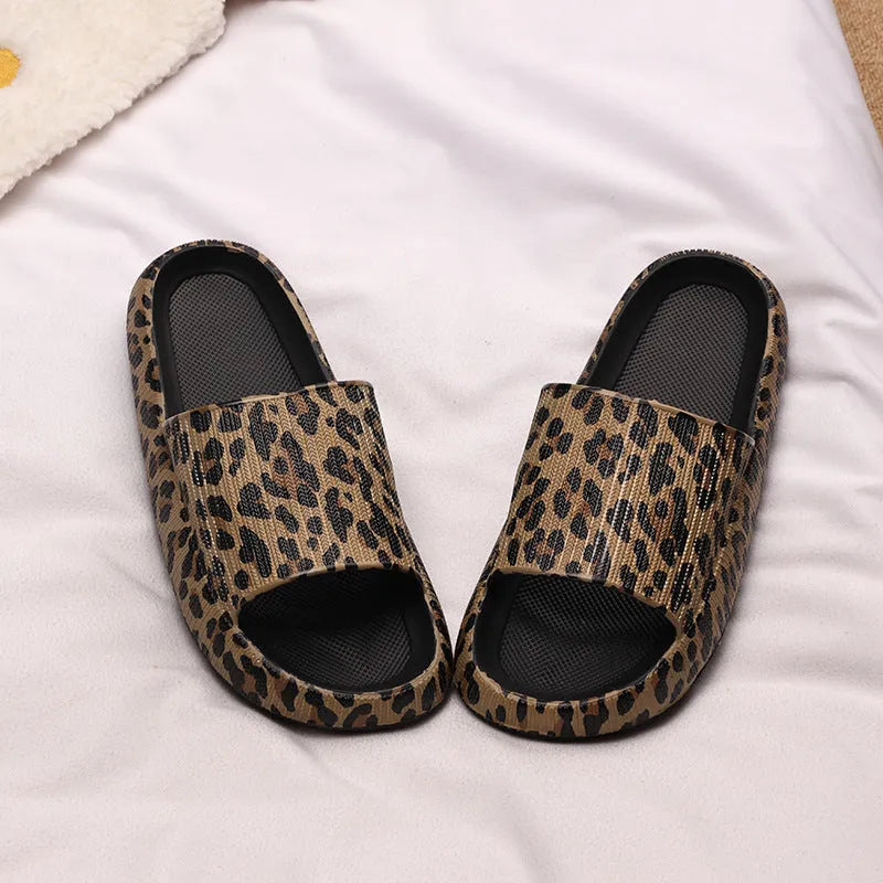 Women's leopard print EVA slippers with thick sole in multiple colour patterns