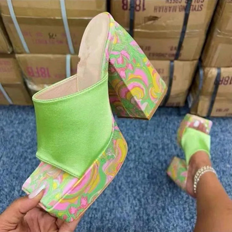 Women's square toe high heel sandals in PU leather, fish mouth design, available in multiple colours, sizes 35-43