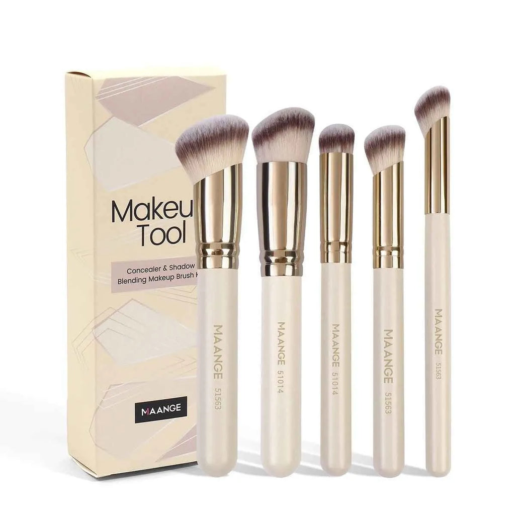 MAANGE 5 piece apricot angled makeup brush set with synthetic bristles for powder and blush