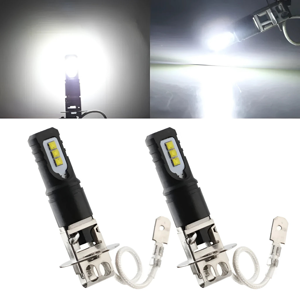 Aluminium car fog light bulb with white 6500K light for H1 and H3 vehicle sockets