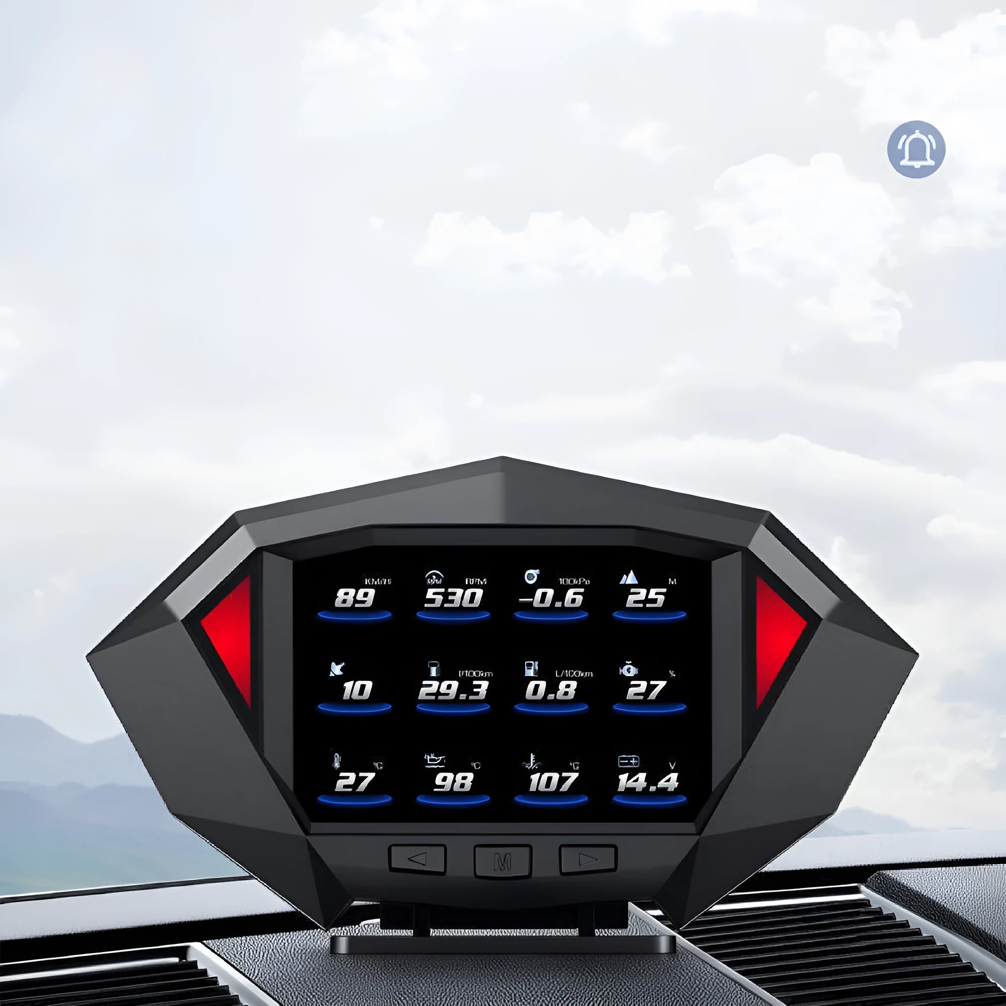 Black car HUD head-up display with HD LCD screen, OBD cable and anti-slip pad