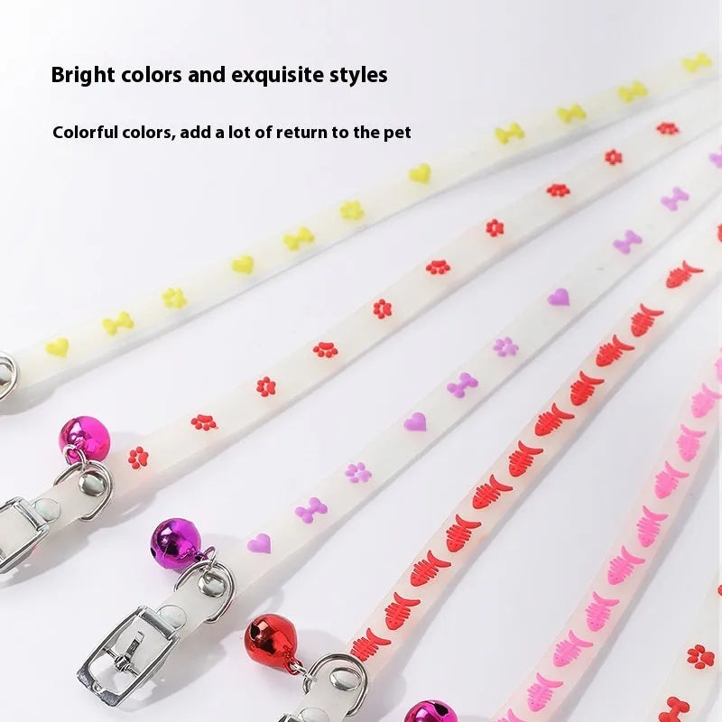 Cat luminous collar with night illumination, adjustable 29cm silicone chain and metal bell
