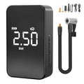 Black digital display wireless tyre inflator with LED light showing pressure reading on screen