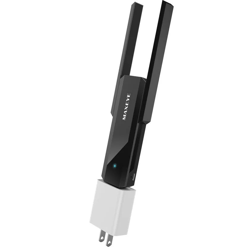 Black wireless signal amplifier 300Mbps MTK chip with hidden heat sinks on left side