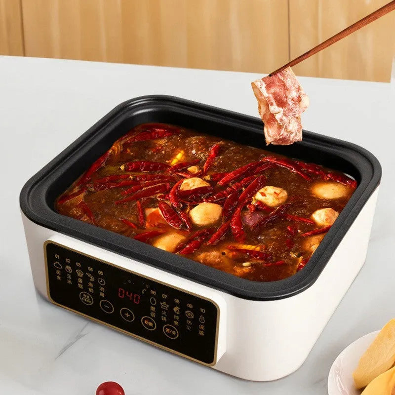 28 litre stainless steel electric food steamer with automatic measuring on a kitchen worktop.