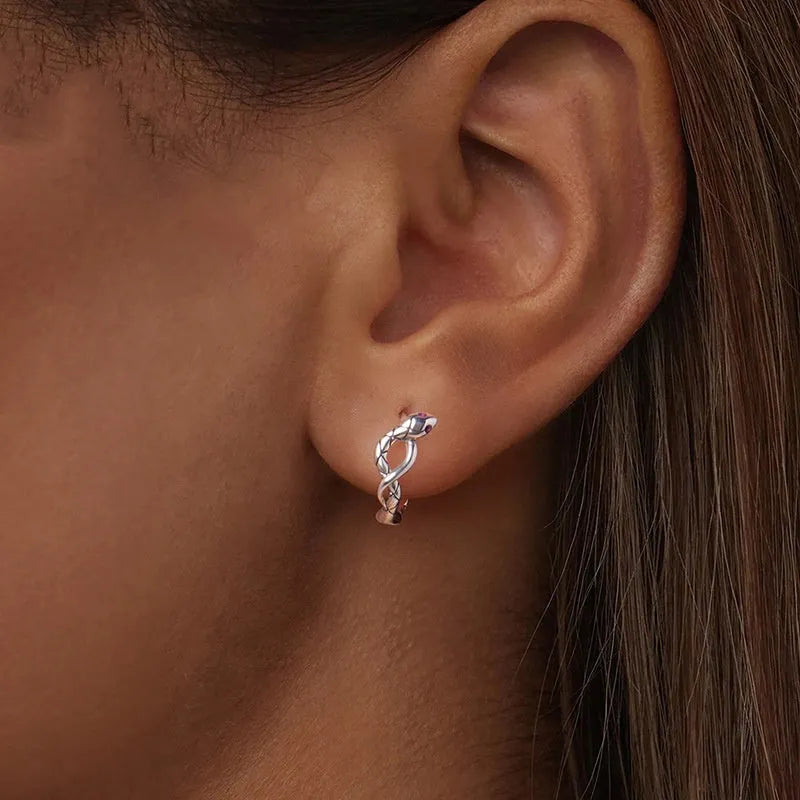 S925 sterling silver snake ear clip earrings in retro animal design for women