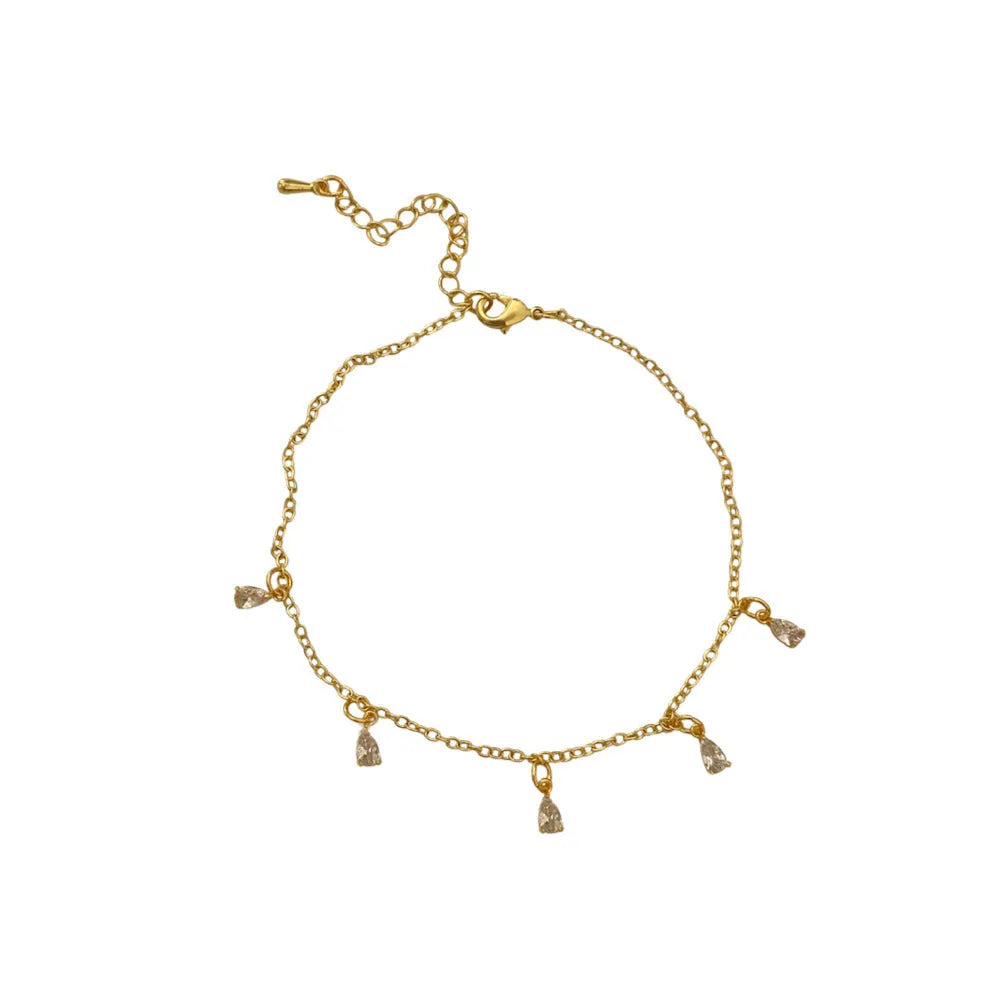 Geometric zircon jewellery set with necklace, earrings and anklet in Korean-style meteor shower design
