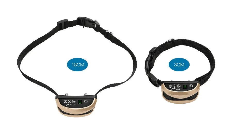 Black digital display anti-bark training collar for dogs with adjustable reflective strap.