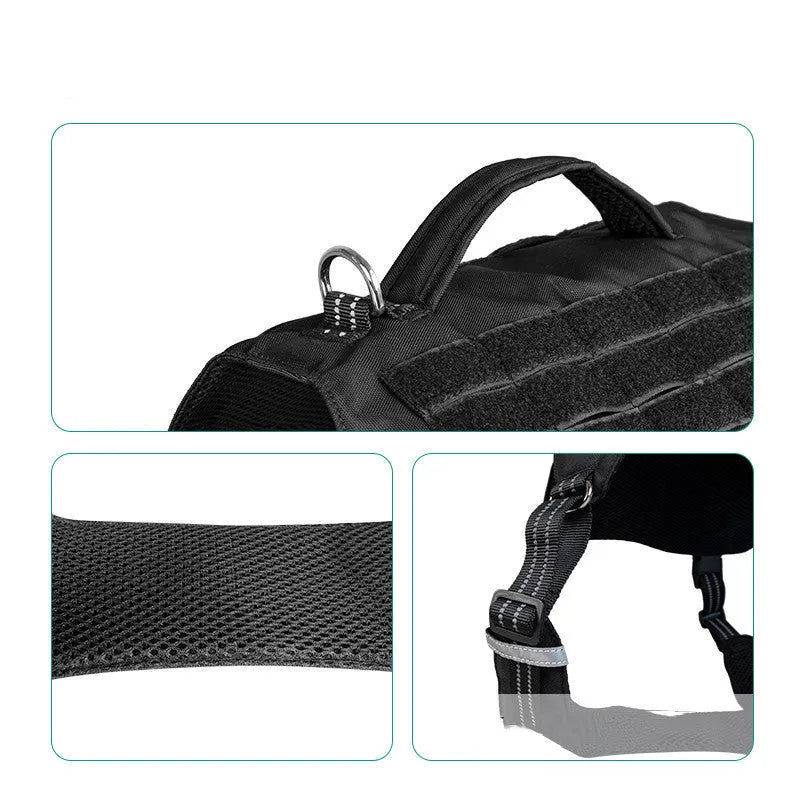 Nylon black dog chest strap harness with adjustable straps for walking, minimalist design
