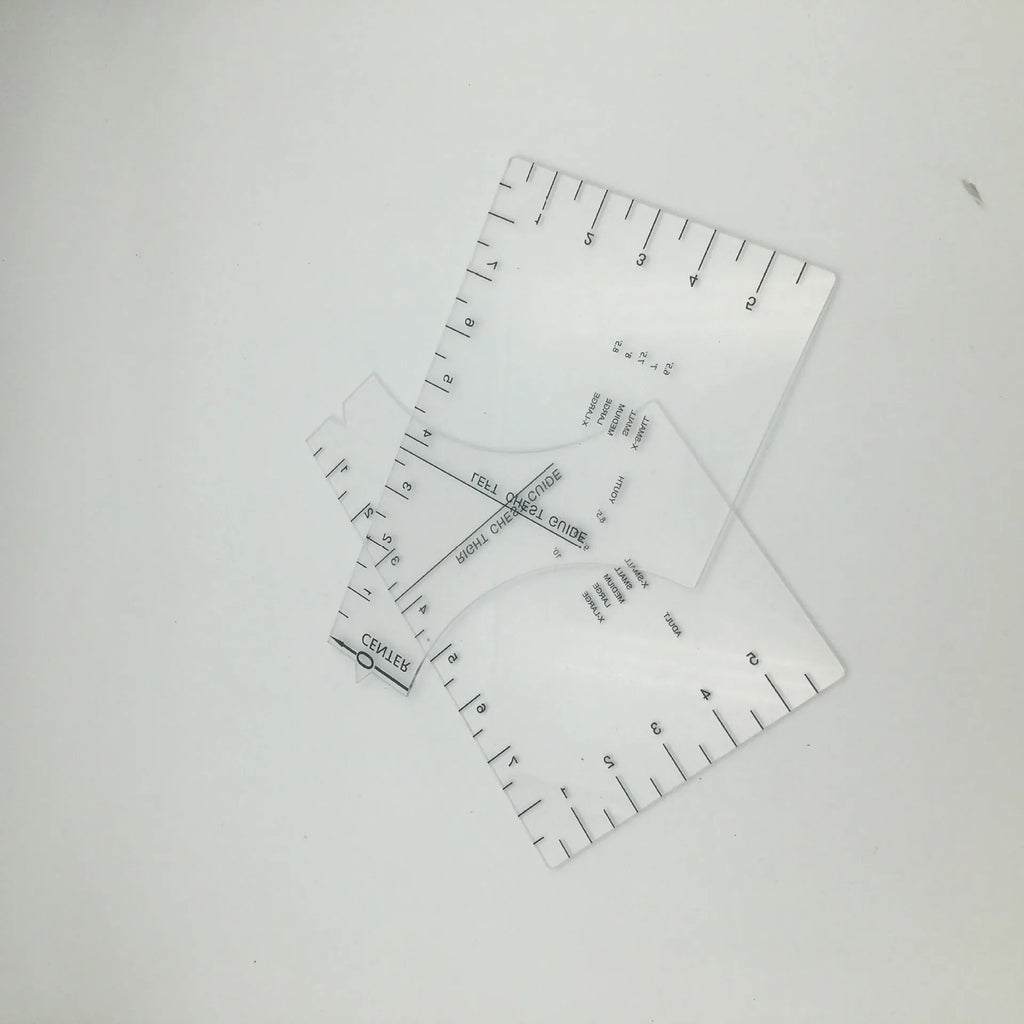 Clear acrylic sewing ruler patch measuring 10 by 6 inches for T-shirt alignment