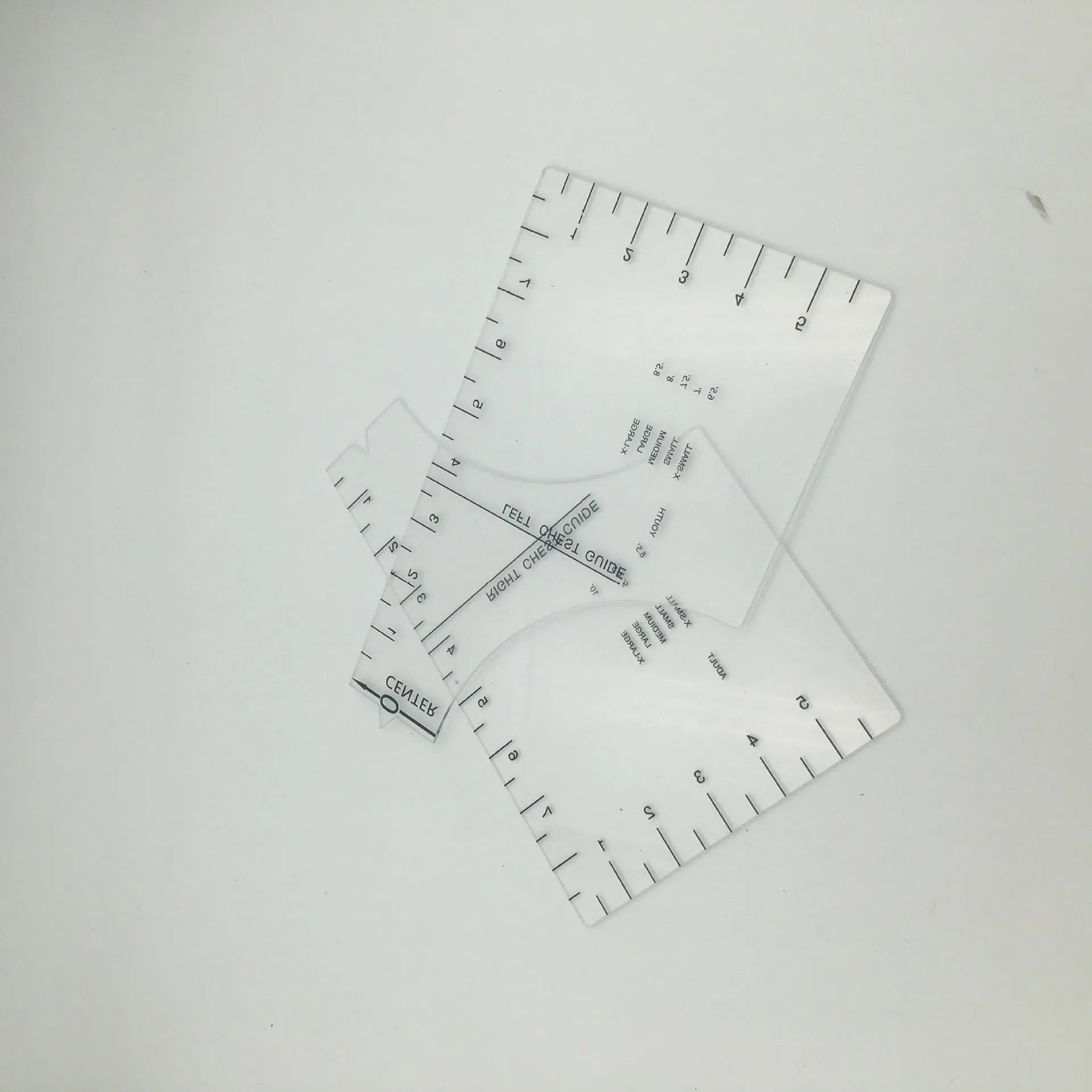 Clear acrylic sewing ruler patch measuring 10 by 6 inches for T-shirt alignment