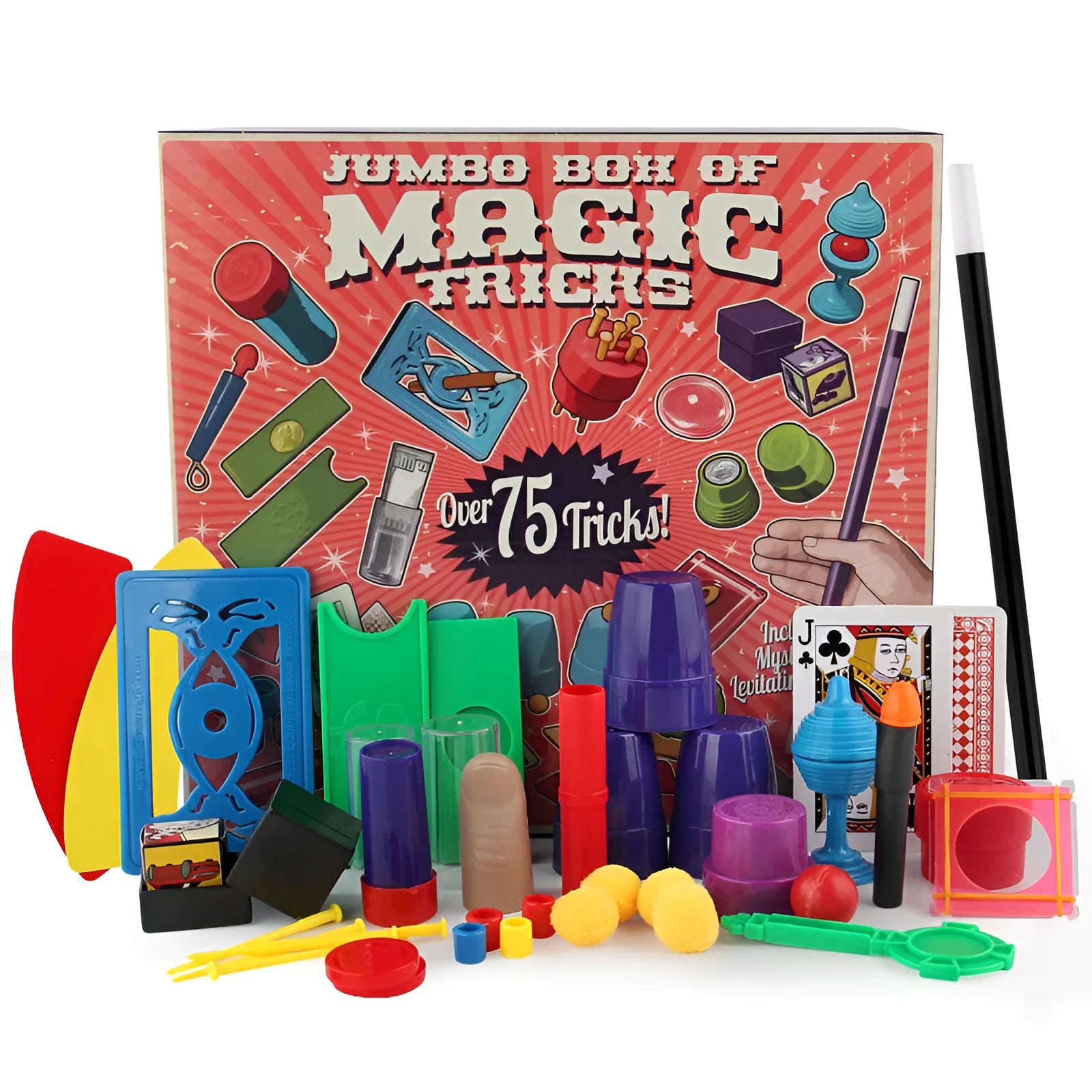 Purple and red plastic magic wand toy set for children aged 3-7 in cardboard packaging.