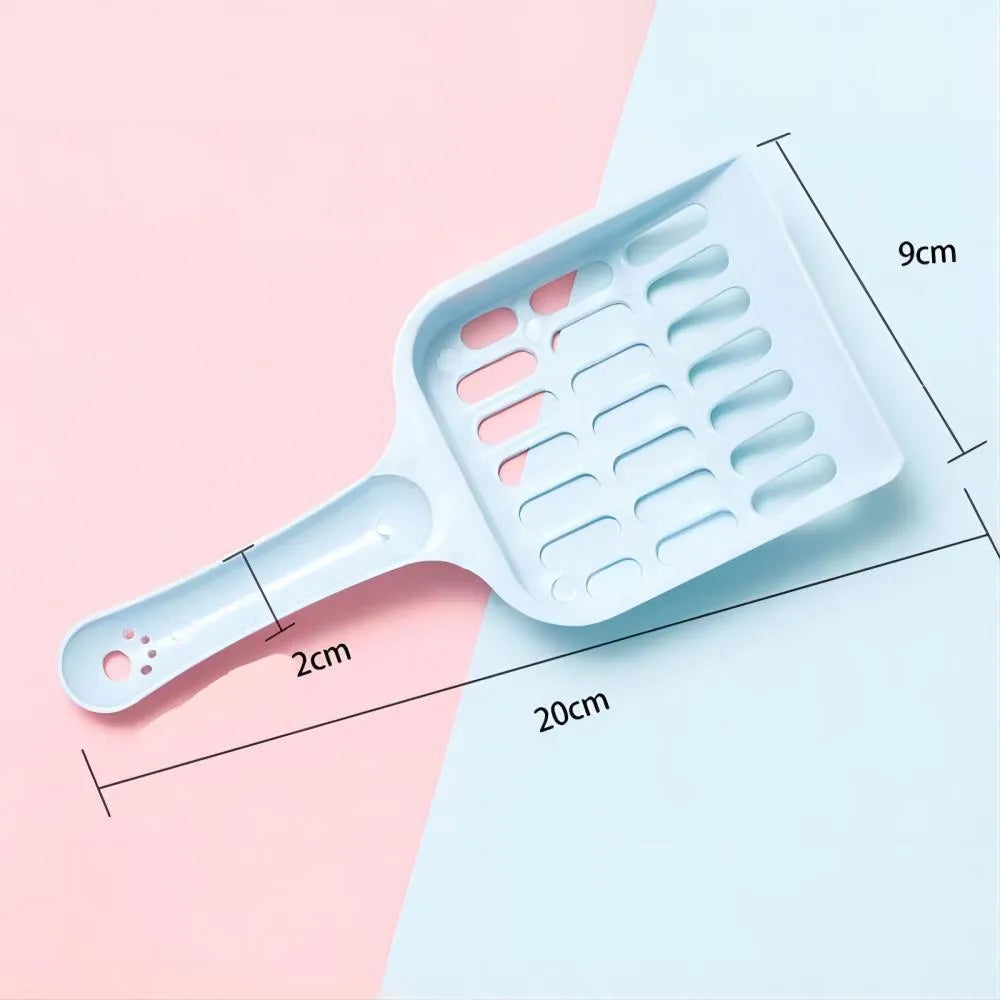 Blue plastic cat litter scoop, 20cm long, for cleaning litter trays.