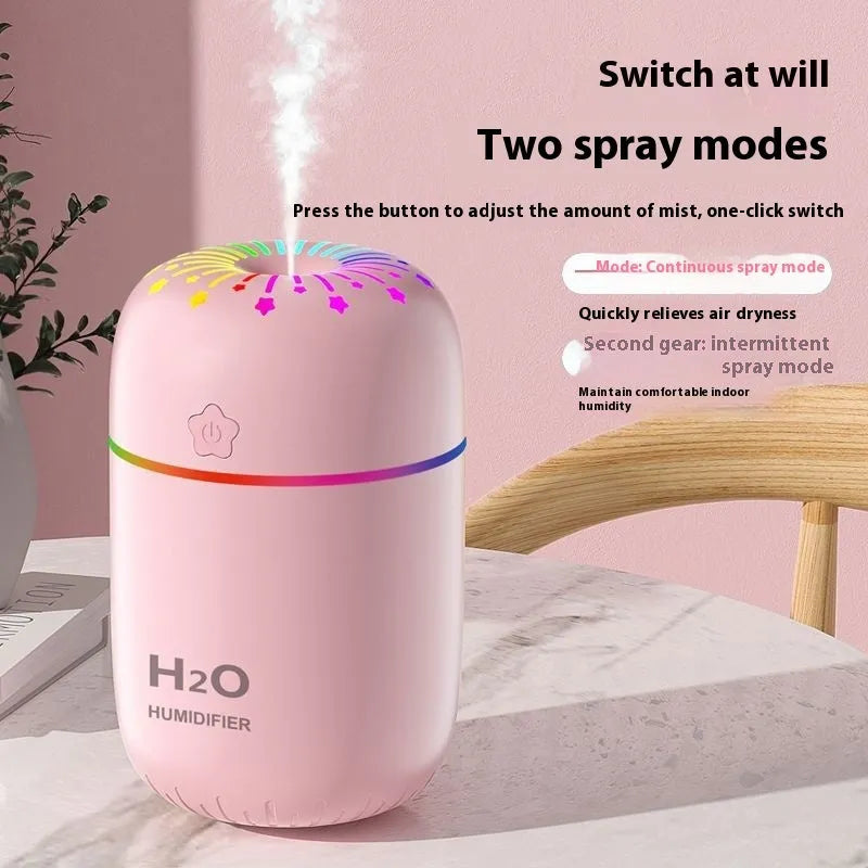 Fireworks pattern USB mini humidifier in green colour with water tank and compact design for desktop use