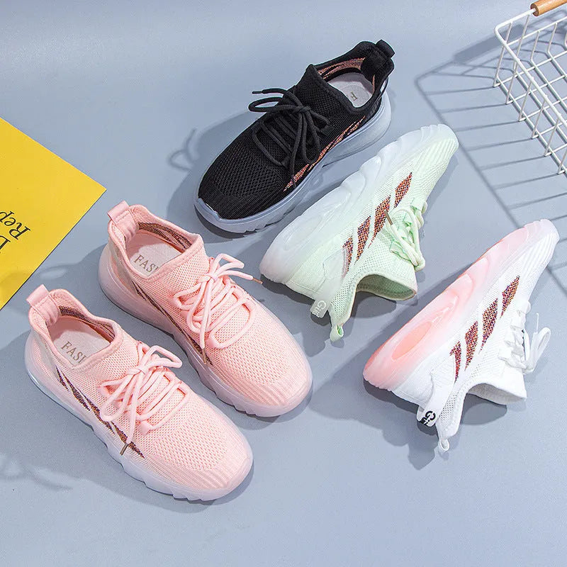 Women's cowhide leather sports casual shoes in black, green, pink or white with high-top design