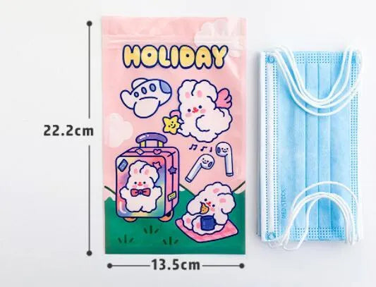 Rabbit-themed resealable plastic packaging bag in rectangle shape, showing one of four design options.