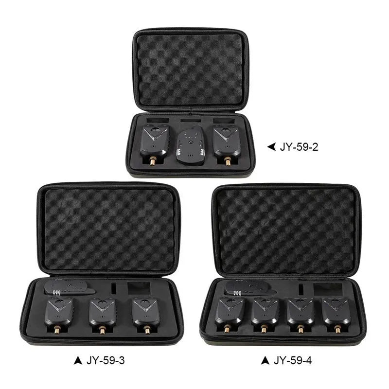 Wireless fishing electronic bite alarm unit with ABS casing for multi-rod monitoring.