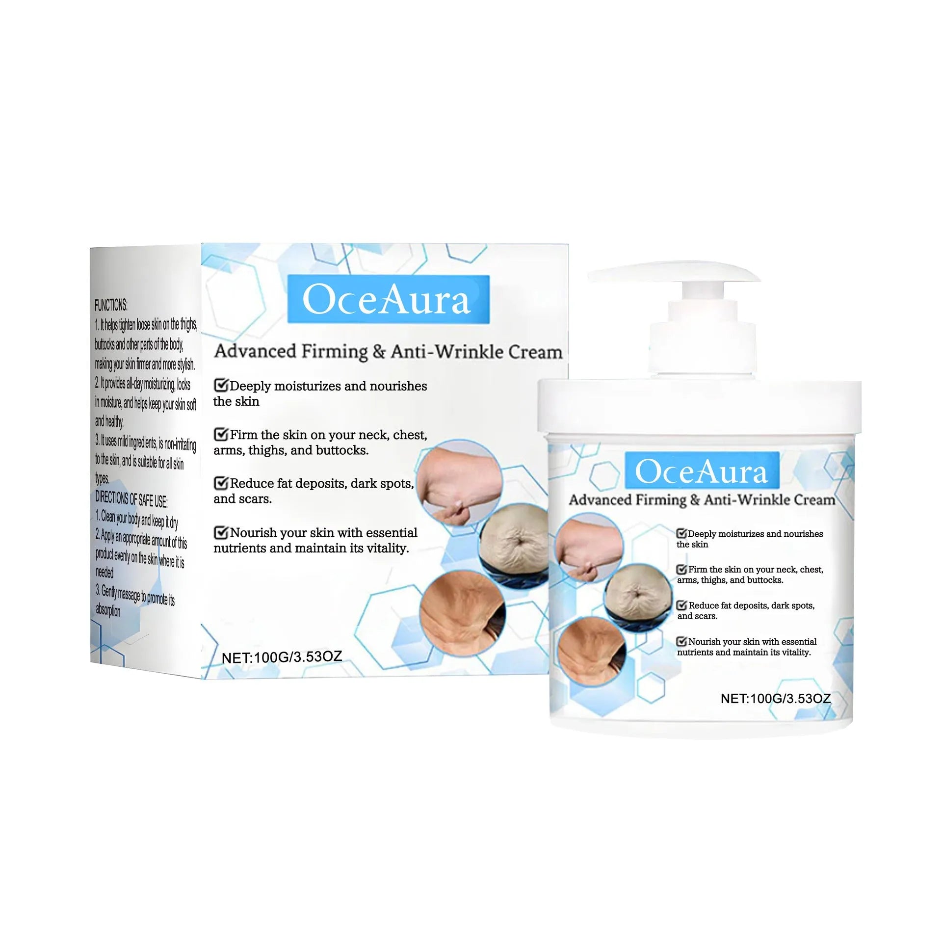 100g container of body moisturising cream with hyaluronic acid and coffee extract