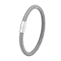Men's titanium steel geometric bracelet with a magnetic clasp shown in one of four available colour finishes.