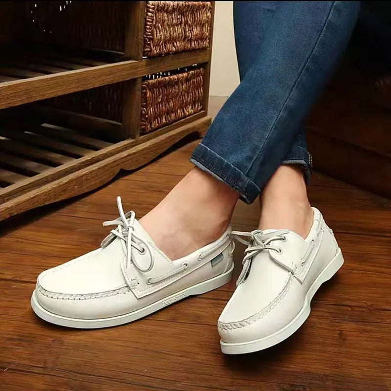 Men's British style flat heel casual shoes in artificial PU, shown in available colours.