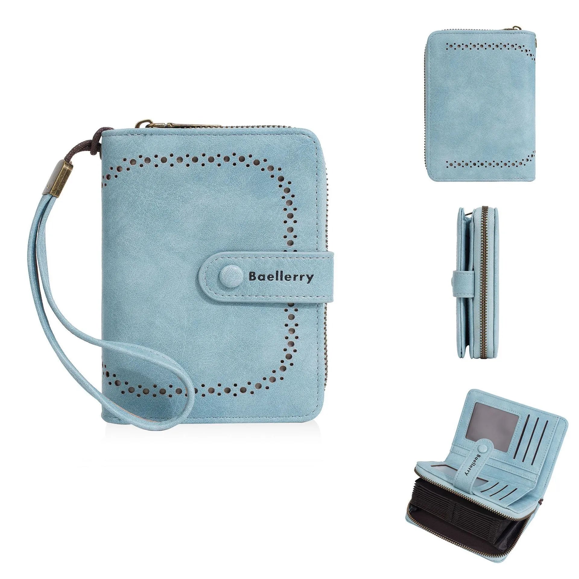 Women's black PU leather zip coin purse wallet with integrated card slots