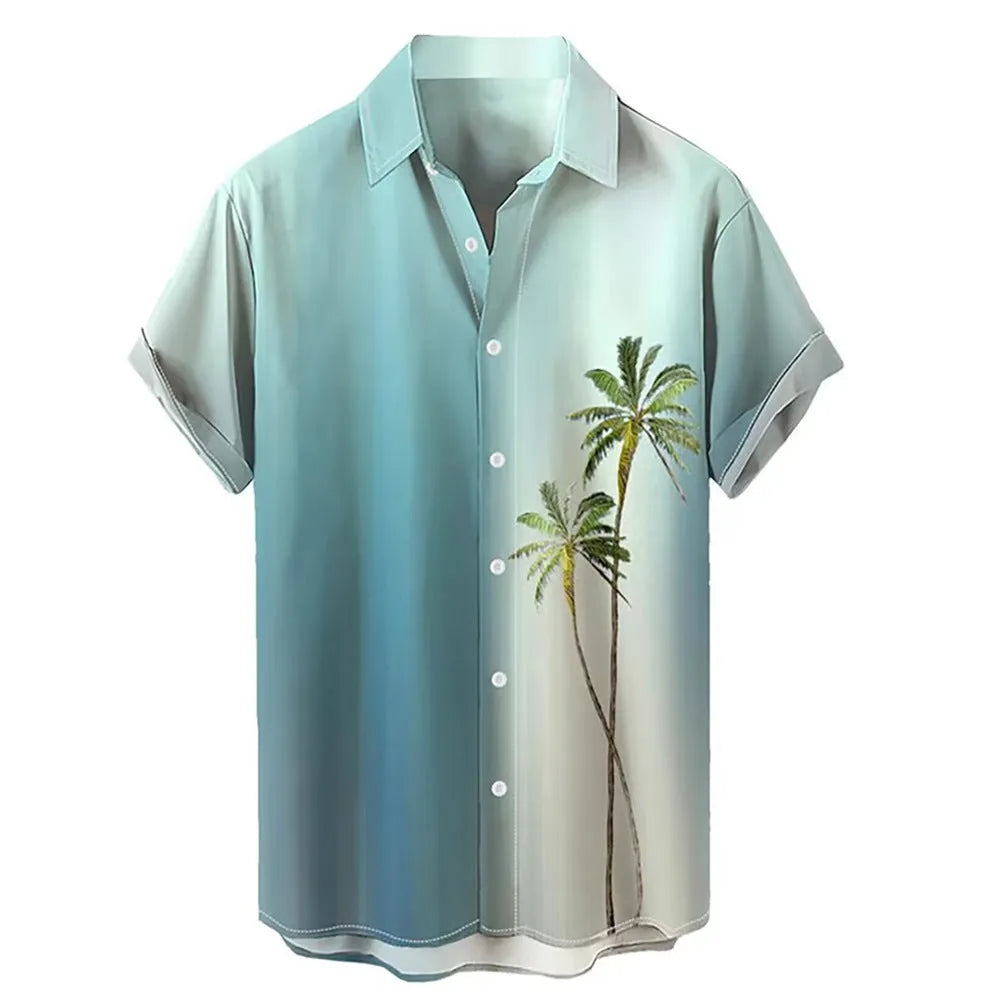 Men's Hawaiian summer shirt with colourful 3D printed pattern and short sleeves