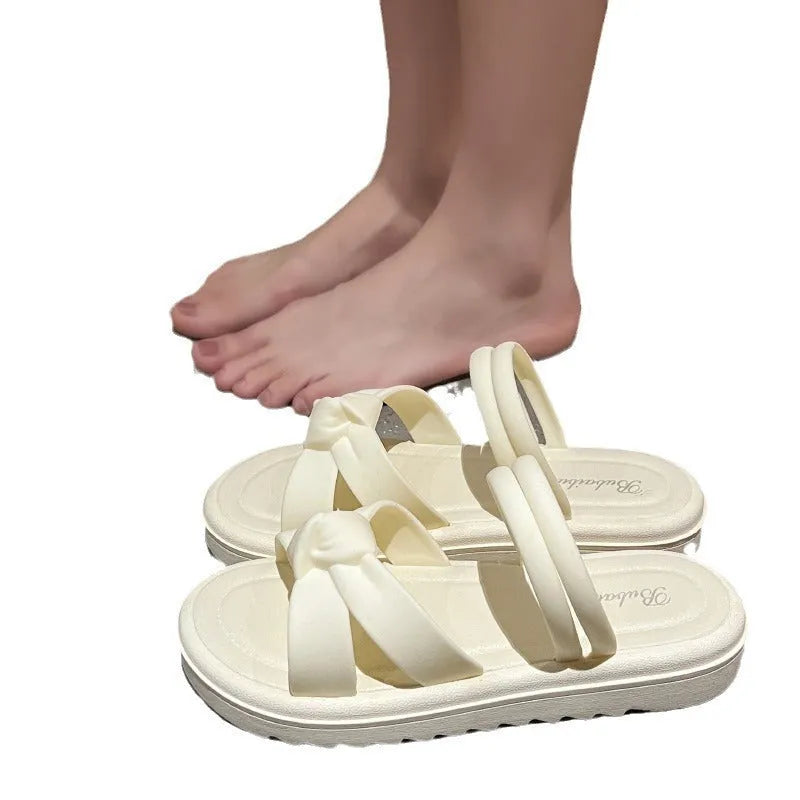 Women's black and white PVC two-way wear sandals with soft thick back and floral elements