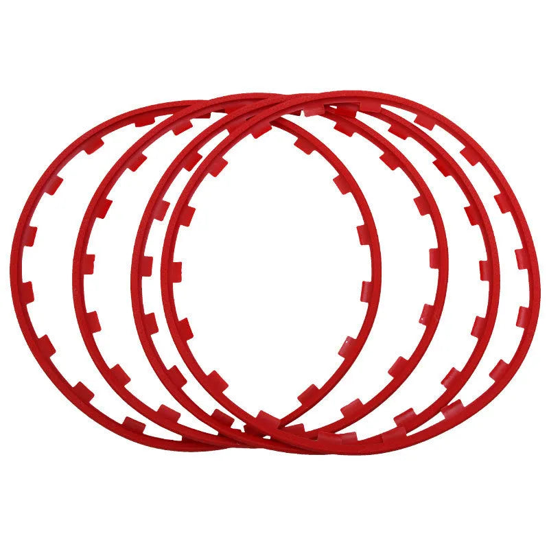 Set of four coloured nylon wheel hub protection rings for 16 to 20-inch alloy wheels.