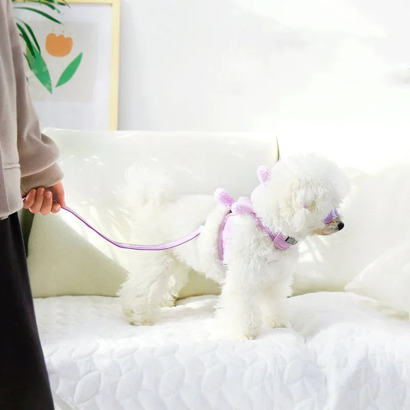 Polyester cat dog harness and leash set vest style in purple with leash for small pets 3-12 pounds