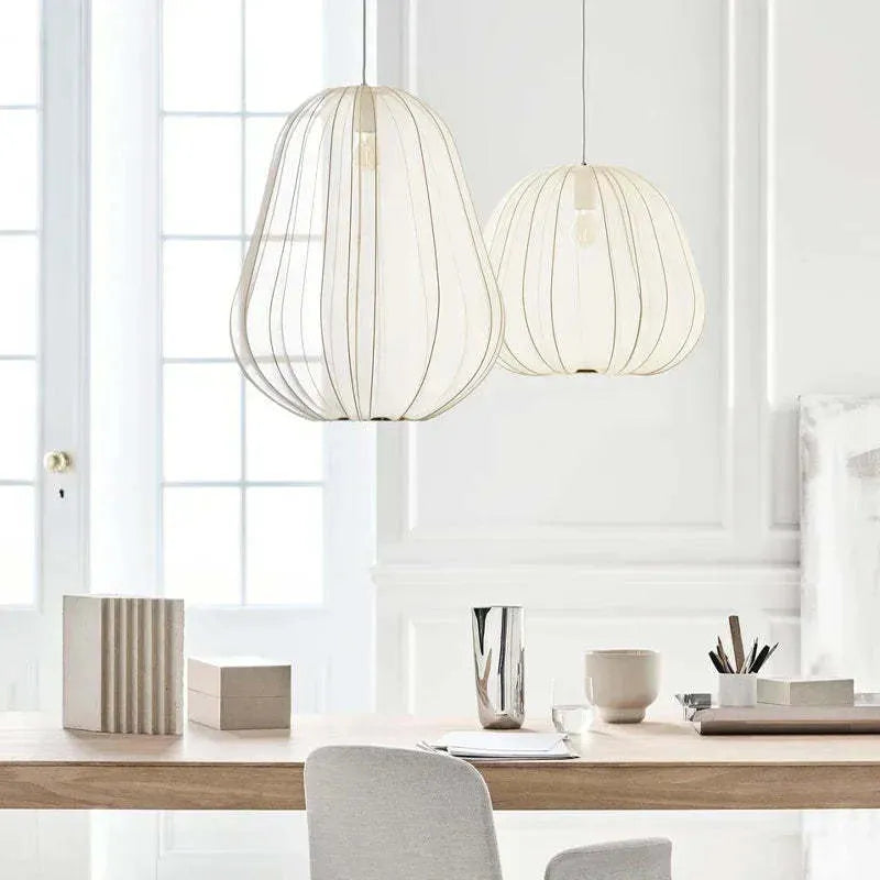 Japanese-style grey-blue net pumpkin shaped pendant ceiling lamp with a branched iron frame.