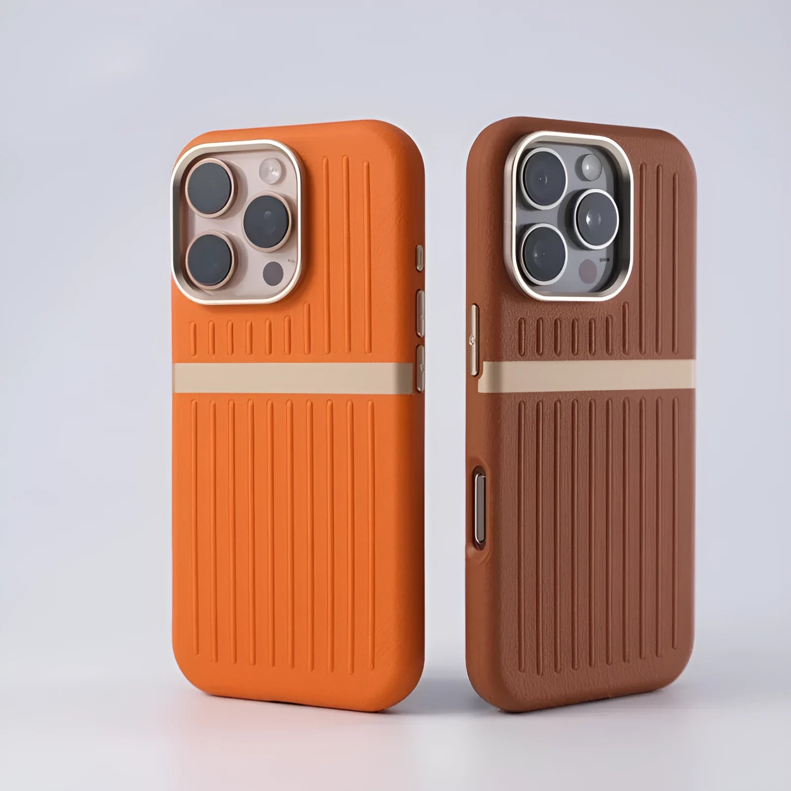 Corrugated magnetic phone case in black with frosted imitation leather finish for IPhone 15.