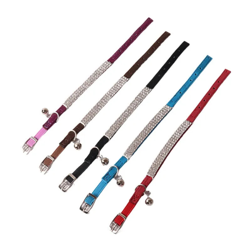 A soft flocking fabric cat collar with a gang drill pattern and an elastic buckle, shown in one of six available colours.
