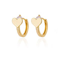 Pair of heart-shaped stainless steel stud earrings with zircon stones and ear clip fittings.
