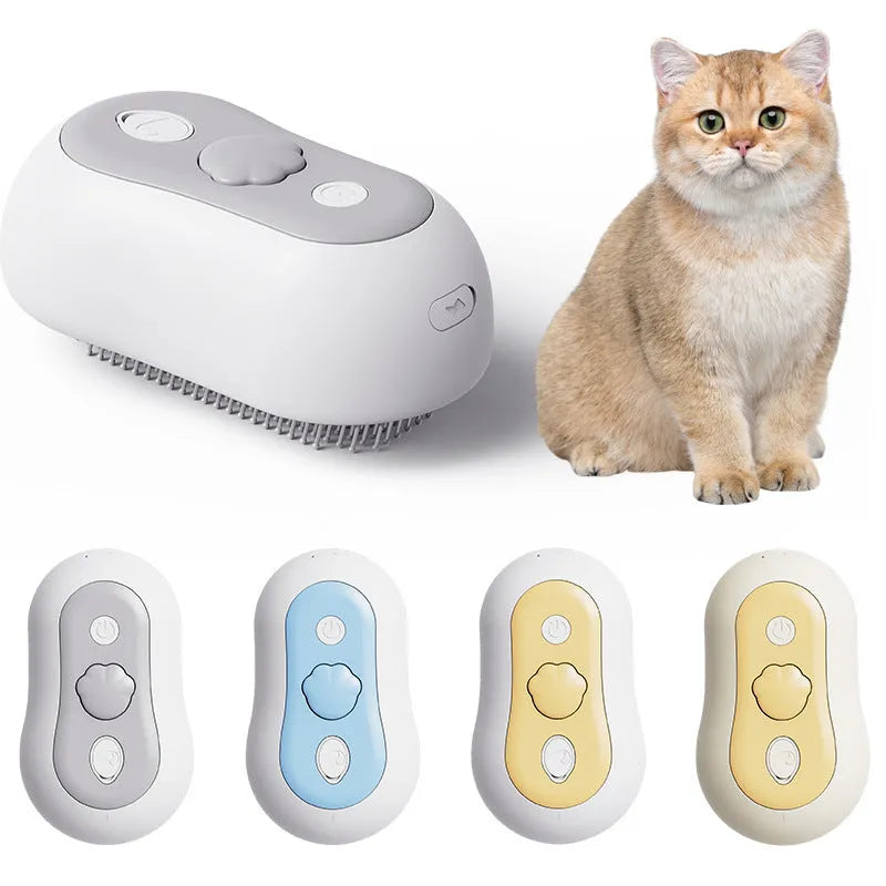 Rechargeable cat grooming massage comb in beige yellow with silicone bristles