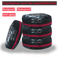 Four oxford cloth car tyre protective covers showing black belt style and red belt style options