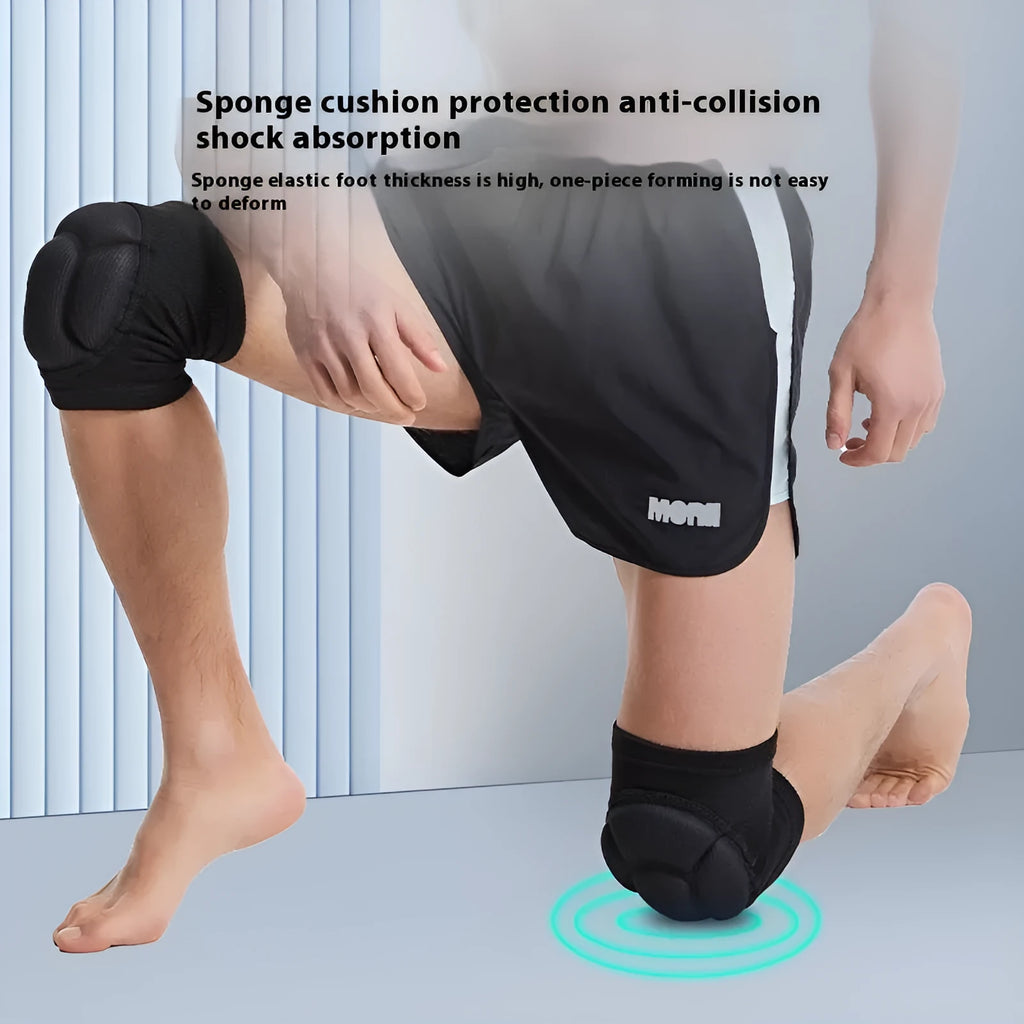 A pair of black thick sponge kneepads for volleyball, dance, hiking, and camping protection.