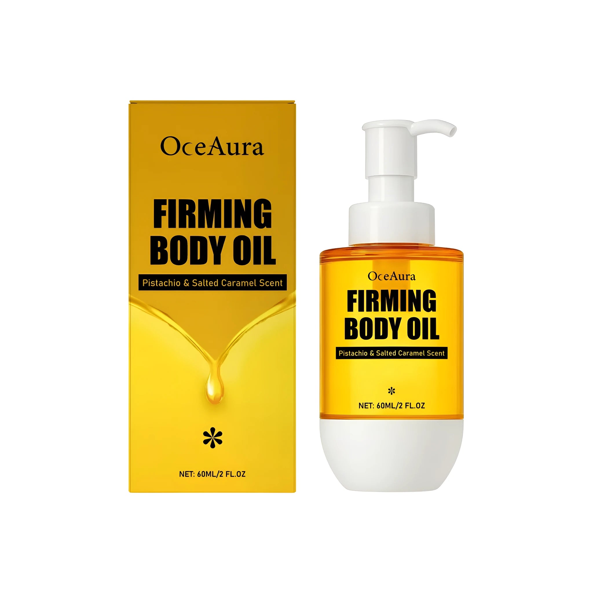 60ml bottle of tightening and wrinkle resistant body oil with a brownish caramel tint.