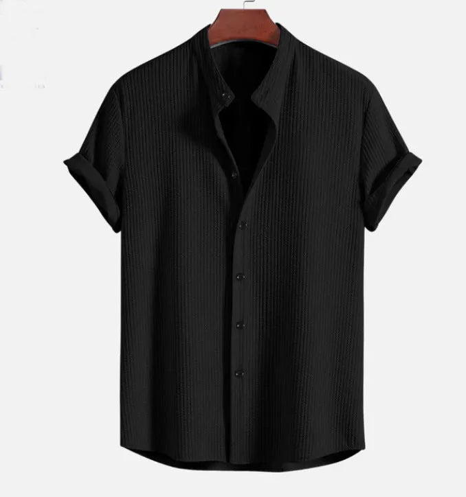 Men's loose fit short sleeve casual shirt in various colours including wine red and light blue