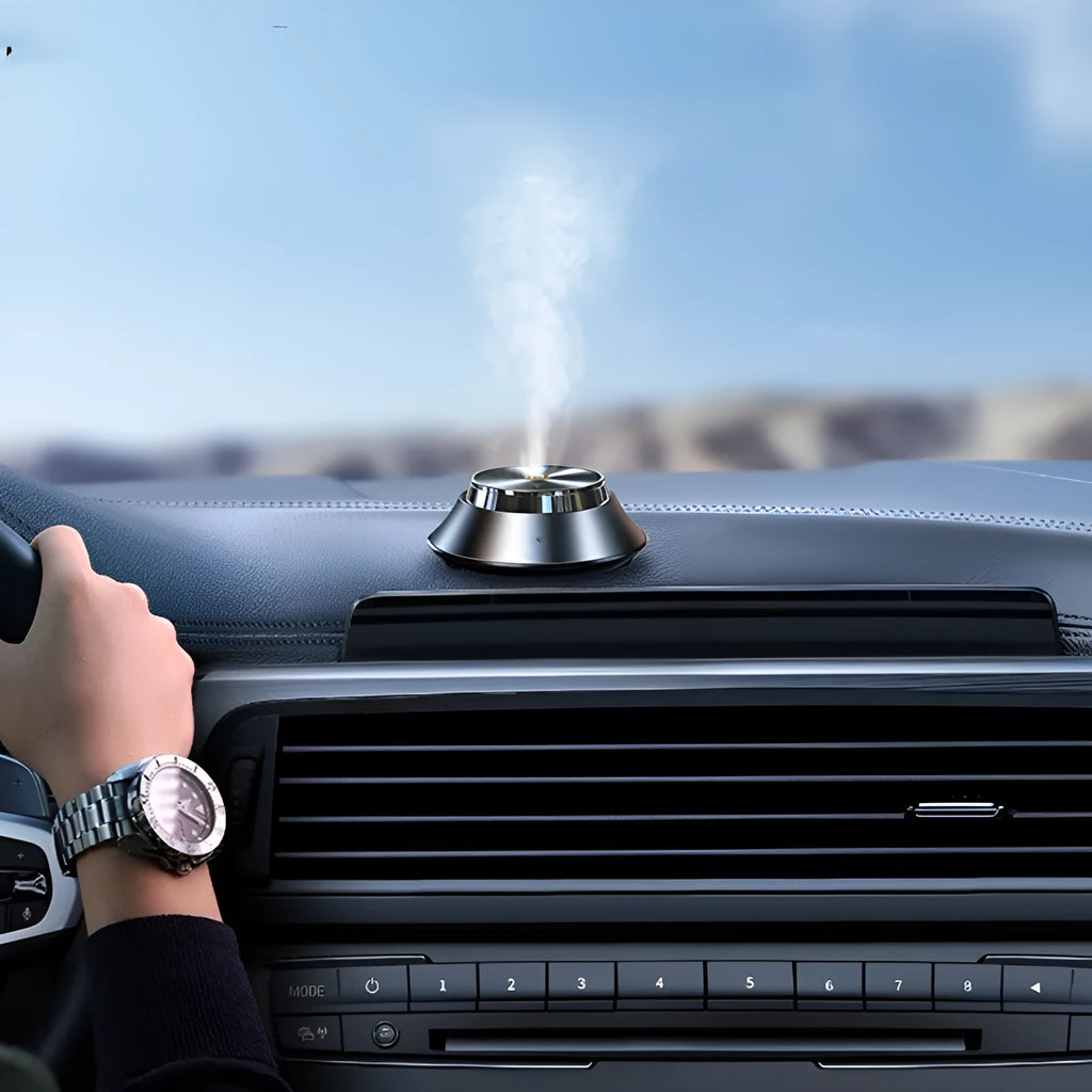Black metal car aromatherapy air purifier with butterfly design and USB connection