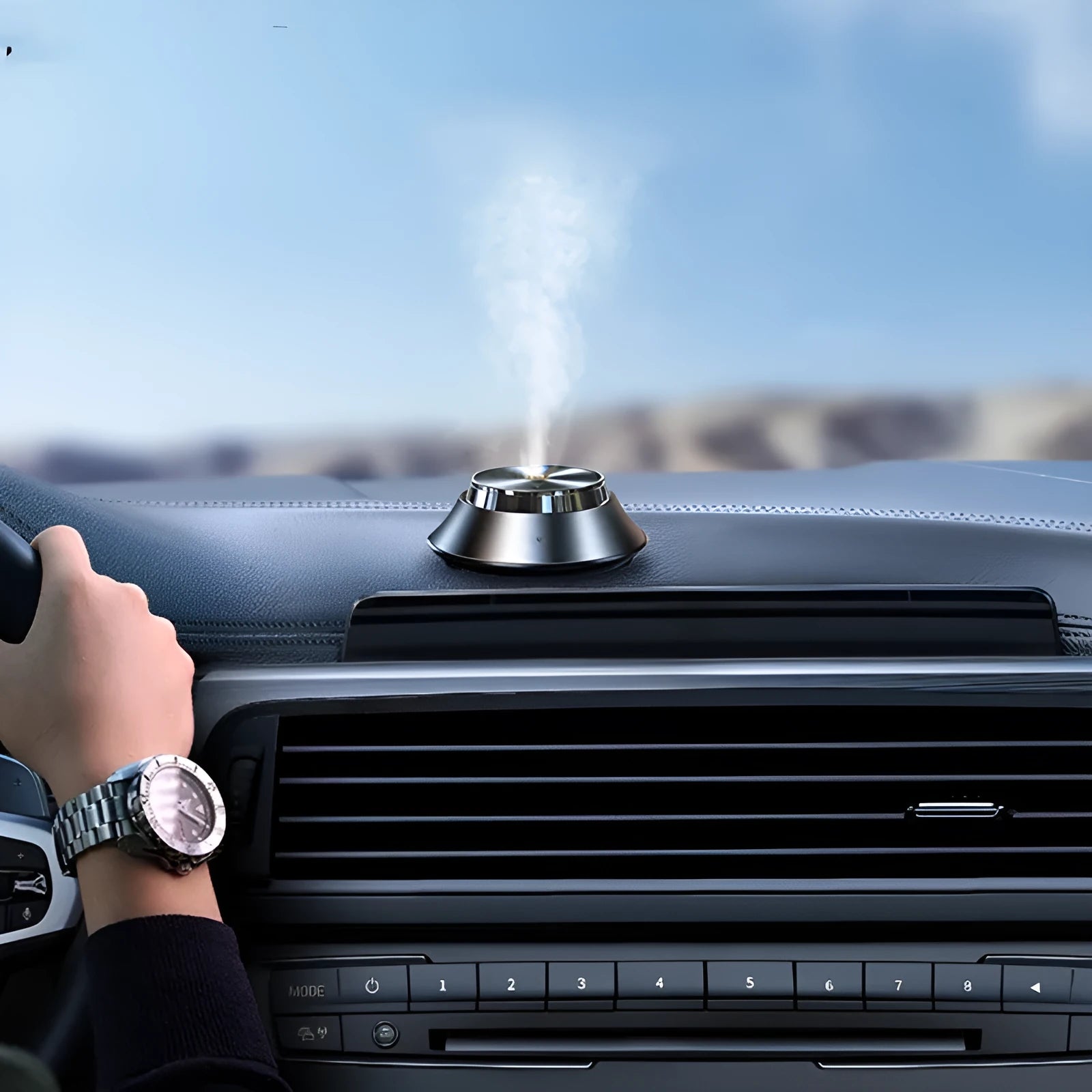 Black metal car aromatherapy air purifier with butterfly design and USB connection